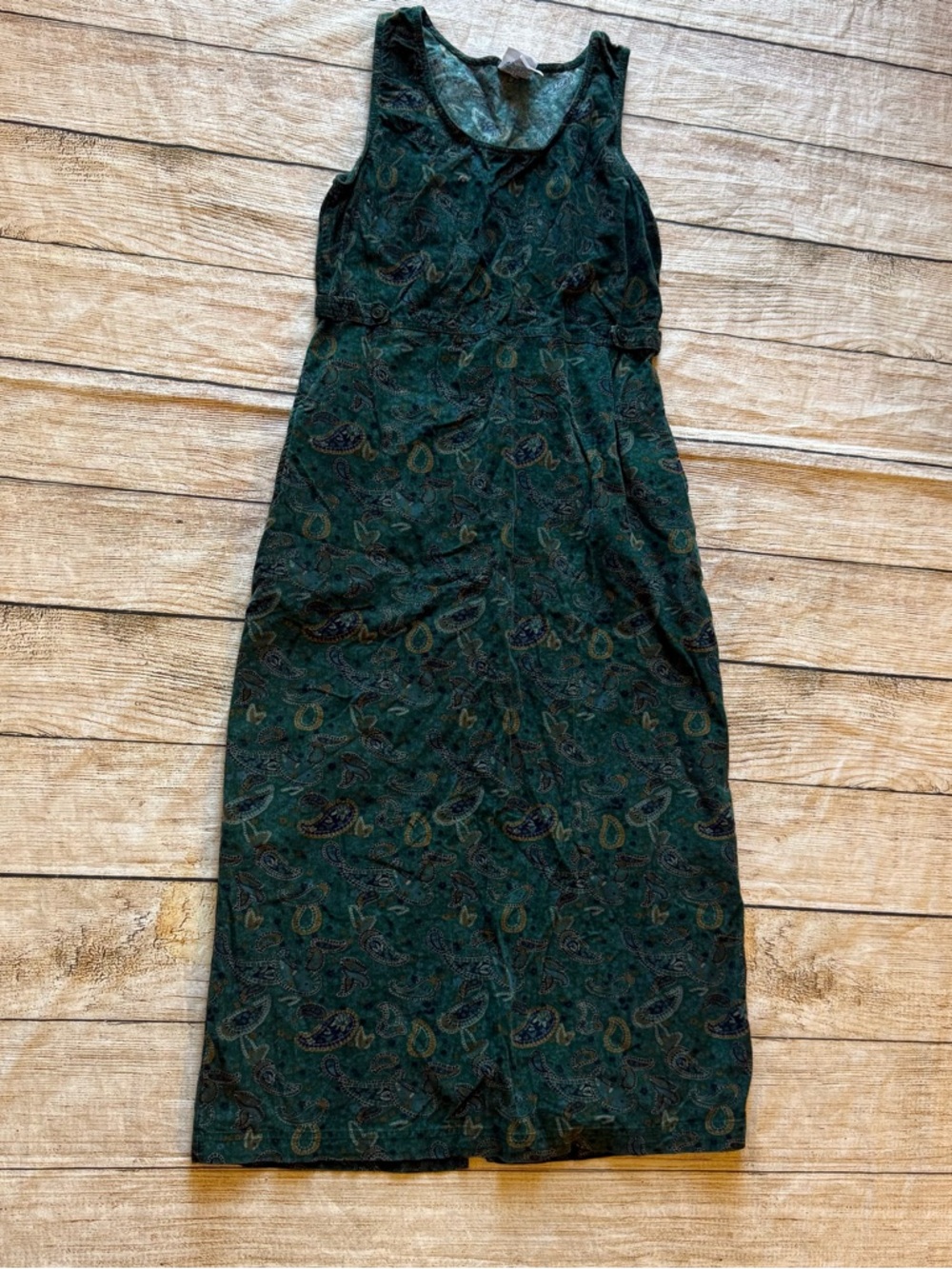 Vintage Bobbie Brooks teal blue paisley print corduroy maxi dress sz M 8/10